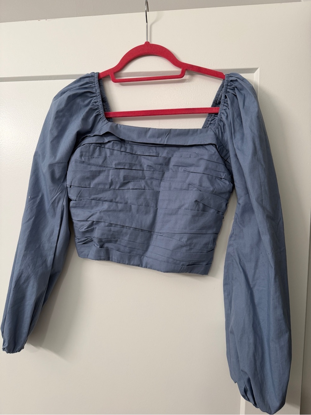 Abercrombie & Fitch Slate Blue Long-Sleeve Cropped Square-Neck Top
